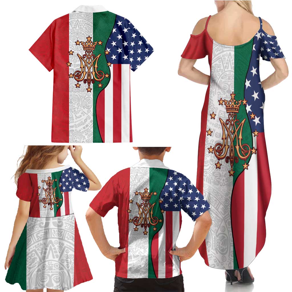 Guadalupe Virgin Mary Family Matching Summer Maxi Dress and Hawaiian Shirt Mexican American Flag - Wonder Print Shop