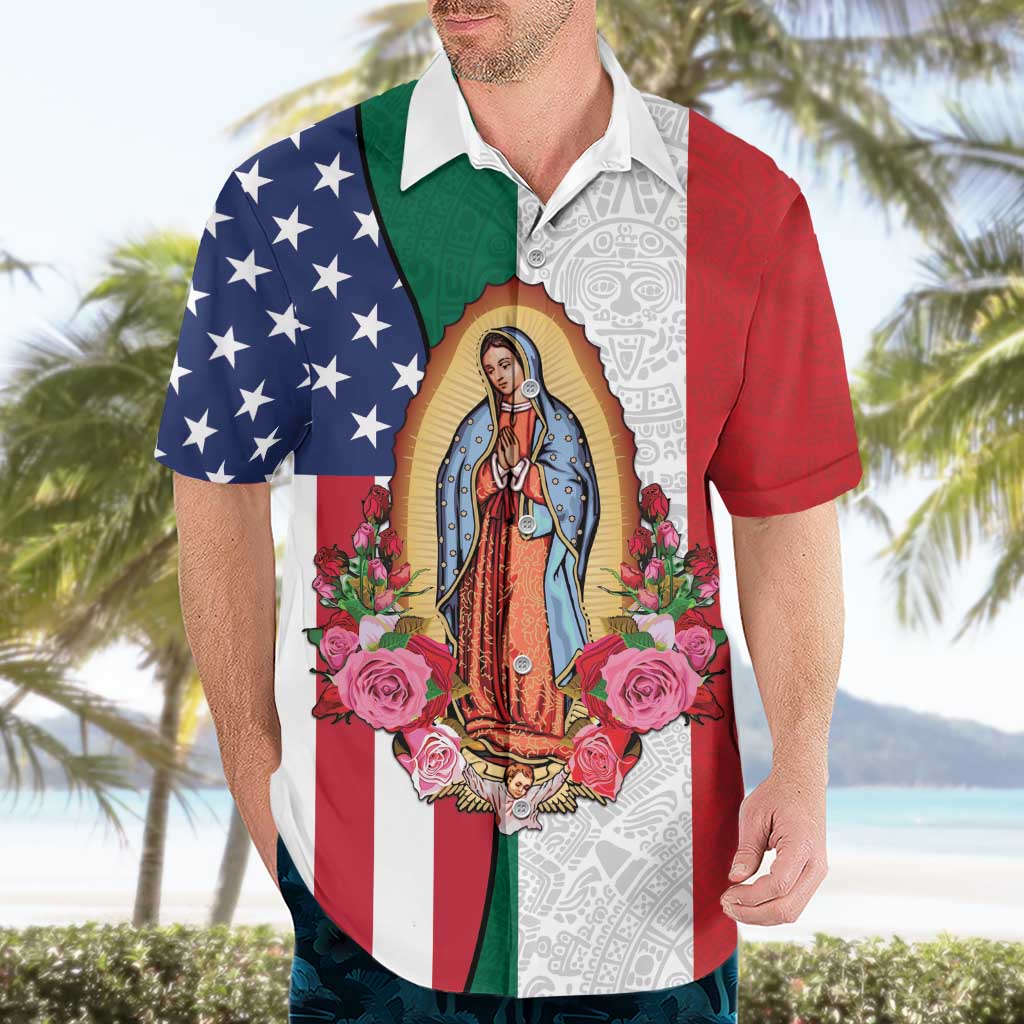 Guadalupe Virgin Mary Hawaiian Shirt Mexican American Flag - Wonder Print Shop