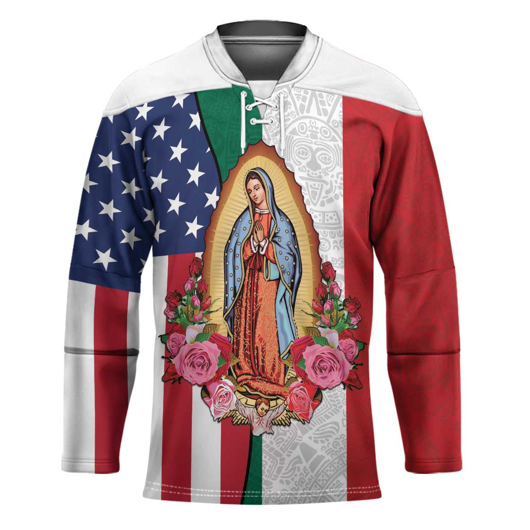 Guadalupe Virgin Mary Hockey Jersey Mexican American Flag - Wonder Print Shop