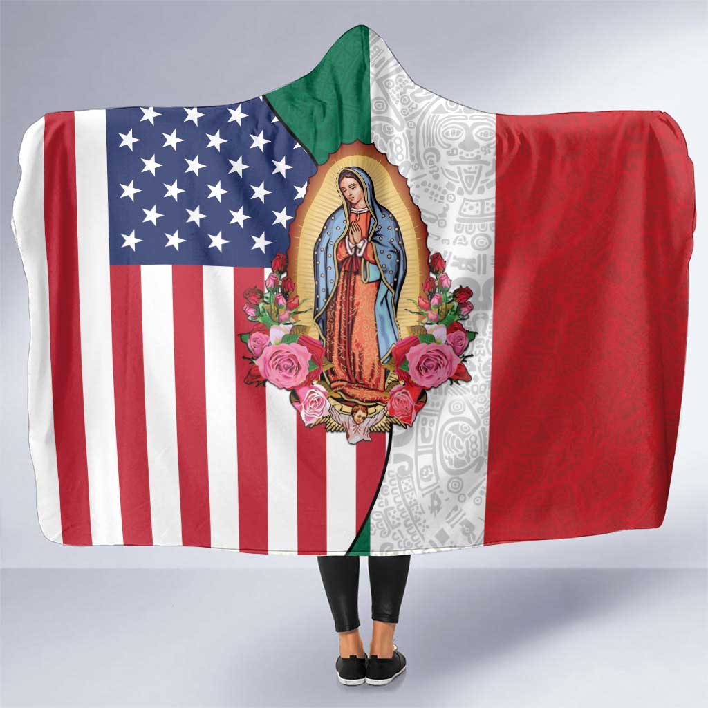 Guadalupe Virgin Mary Hooded Blanket Mexican American Flag - Wonder Print Shop