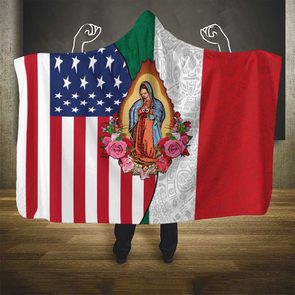 Guadalupe Virgin Mary Hooded Blanket Mexican American Flag - Wonder Print Shop