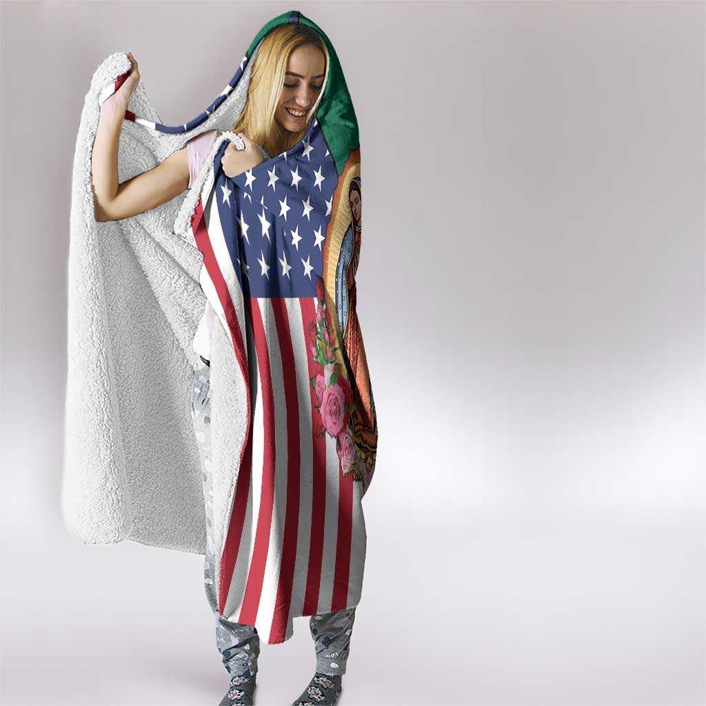 Guadalupe Virgin Mary Hooded Blanket Mexican American Flag - Wonder Print Shop