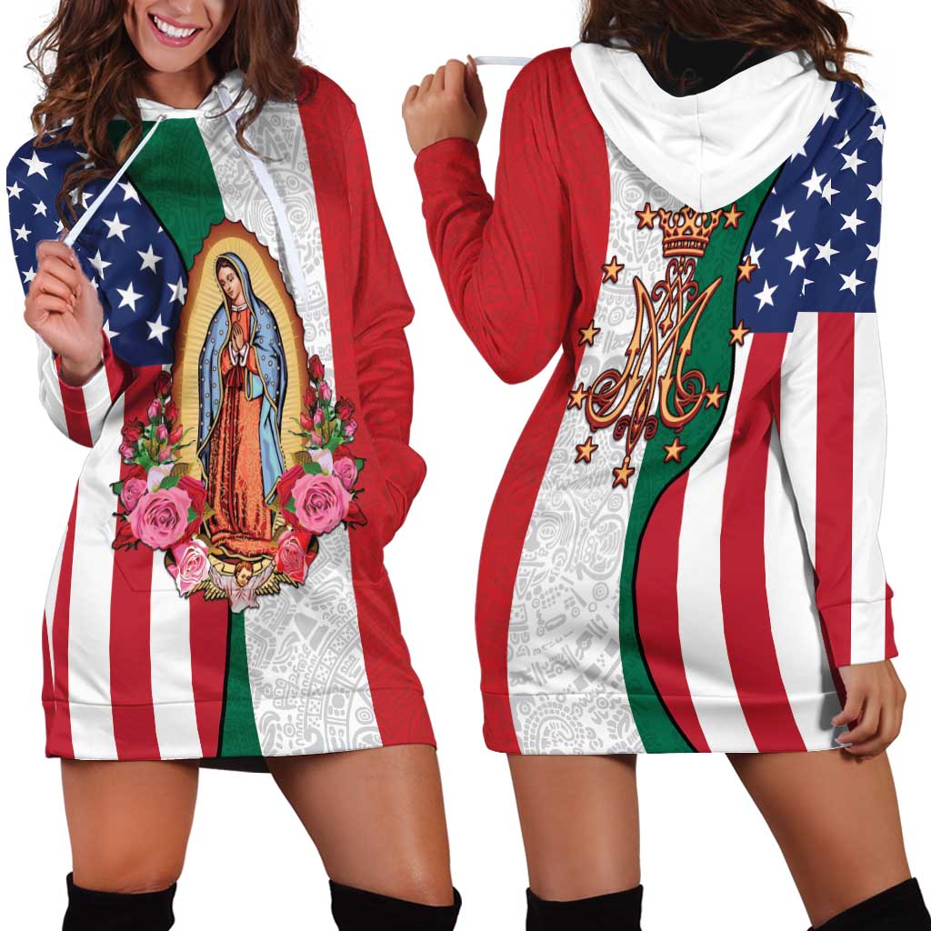 Guadalupe Virgin Mary Hoodie Dress Mexican American Flag - Wonder Print Shop