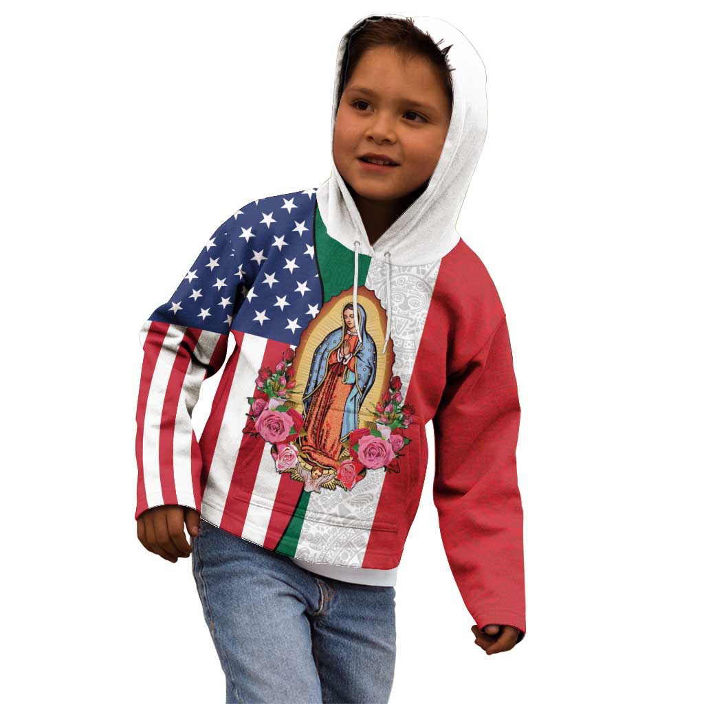 Guadalupe Virgin Mary Kid Hoodie Mexican American Flag - Wonder Print Shop
