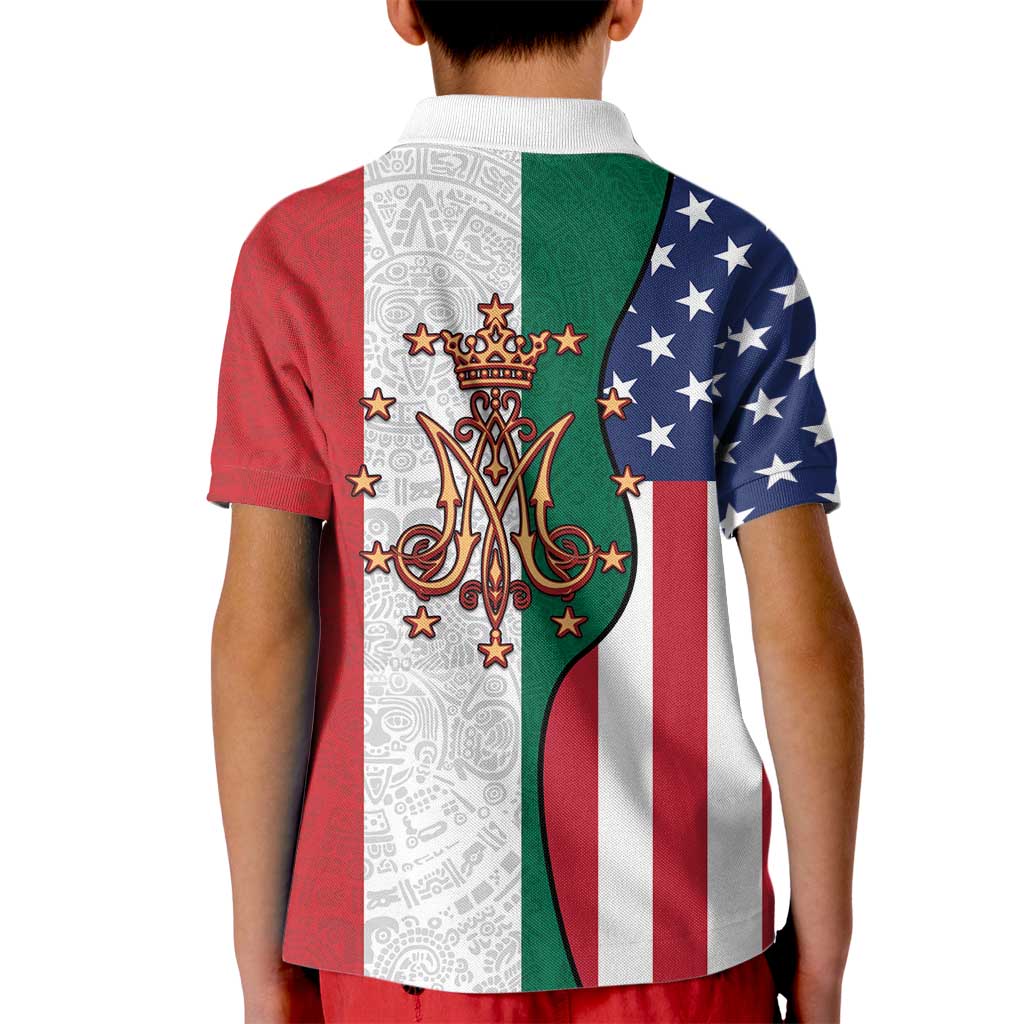 Guadalupe Virgin Mary Kid Polo Shirt Mexican American Flag - Wonder Print Shop