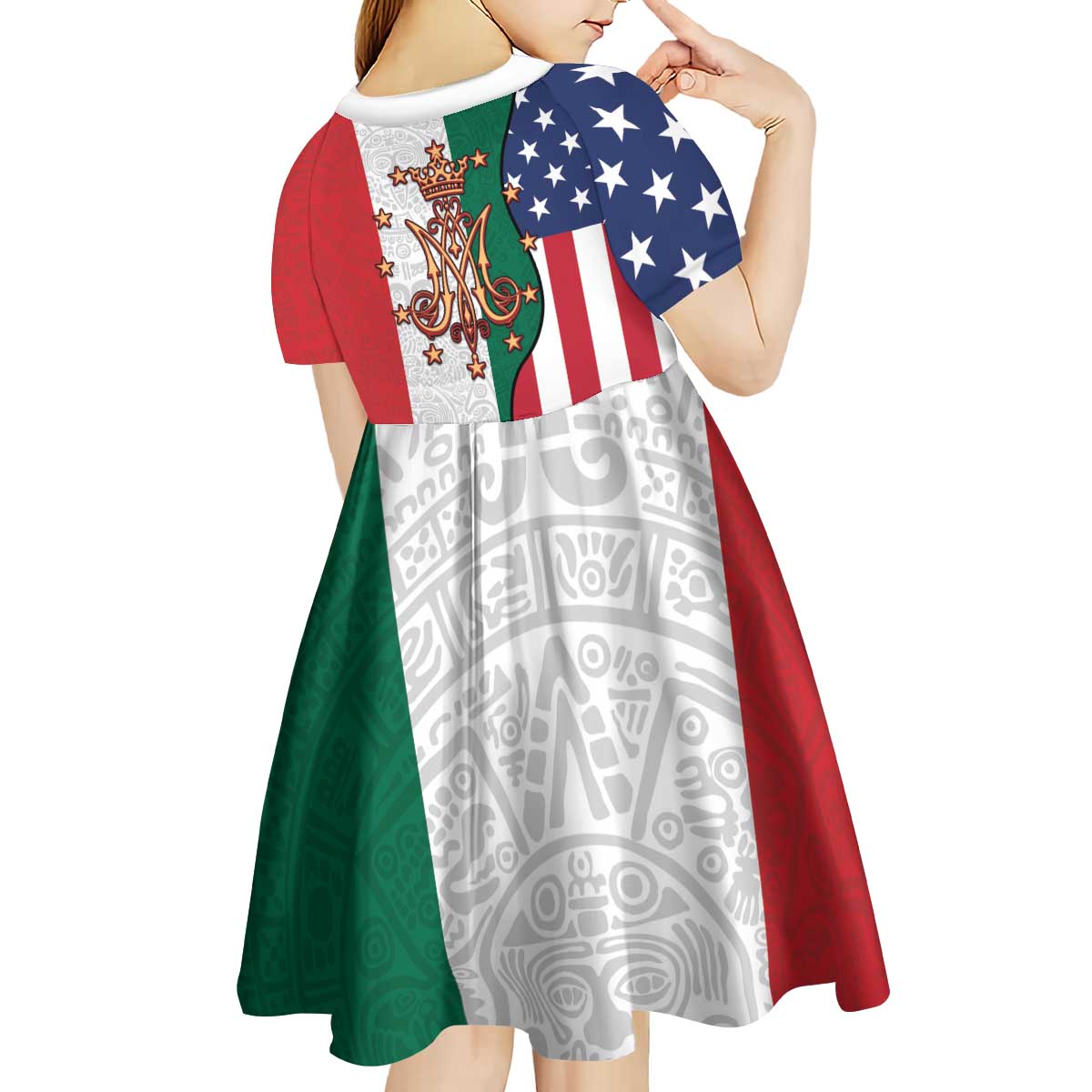 Guadalupe Virgin Mary Kid Short Sleeve Dress Mexican American Flag - Wonder Print Shop