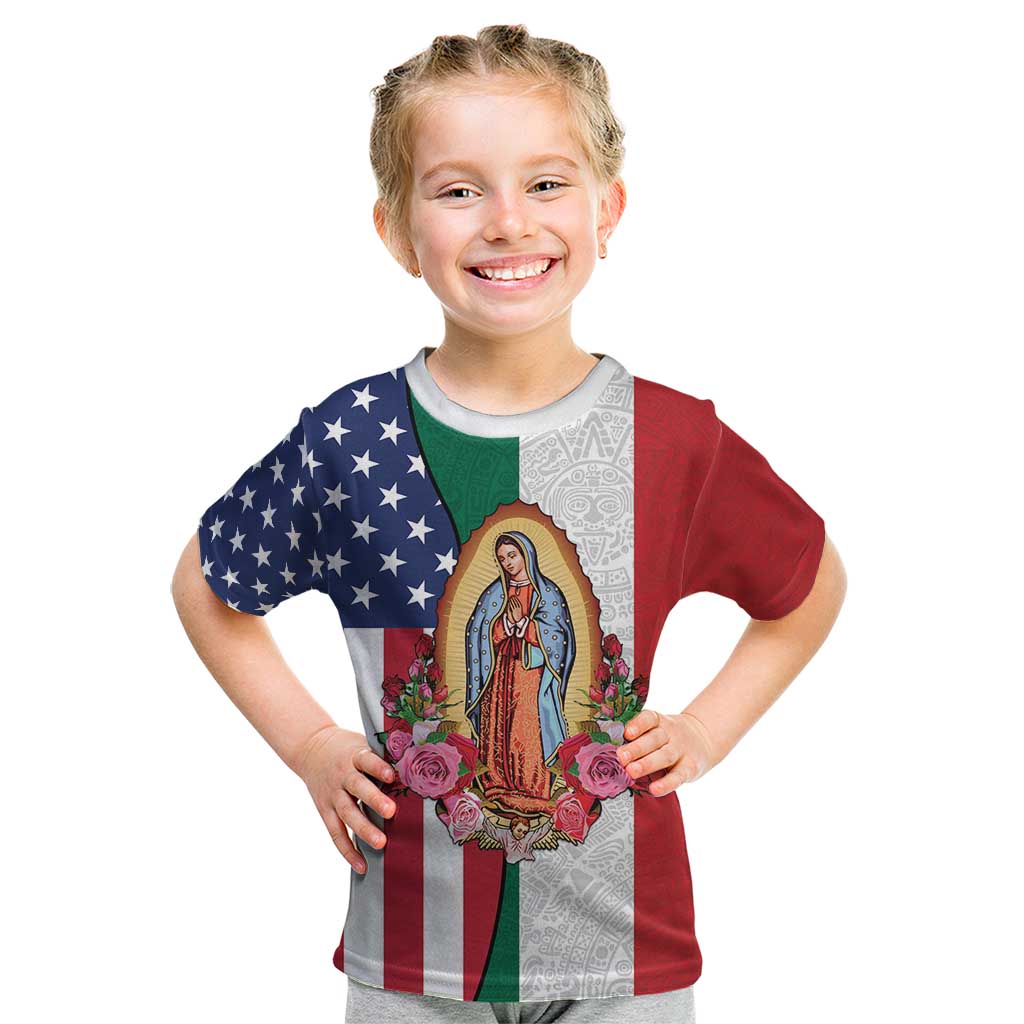 Guadalupe Virgin Mary Kid T Shirt Mexican American Flag - Wonder Print Shop