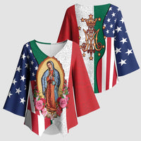 Guadalupe Virgin Mary Kimono Sleeve Blouse Mexican American Flag - Wonder Print Shop