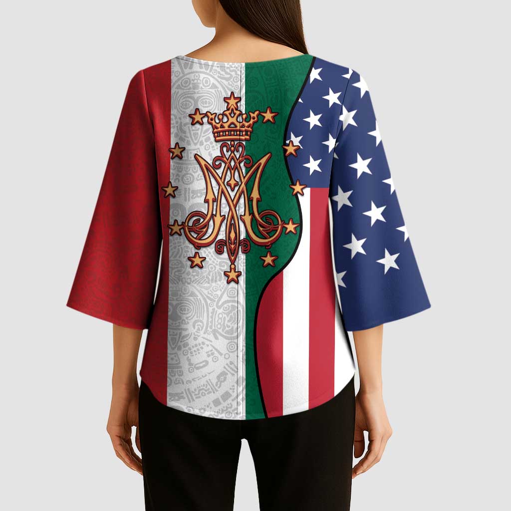 Guadalupe Virgin Mary Kimono Sleeve Blouse Mexican American Flag - Wonder Print Shop