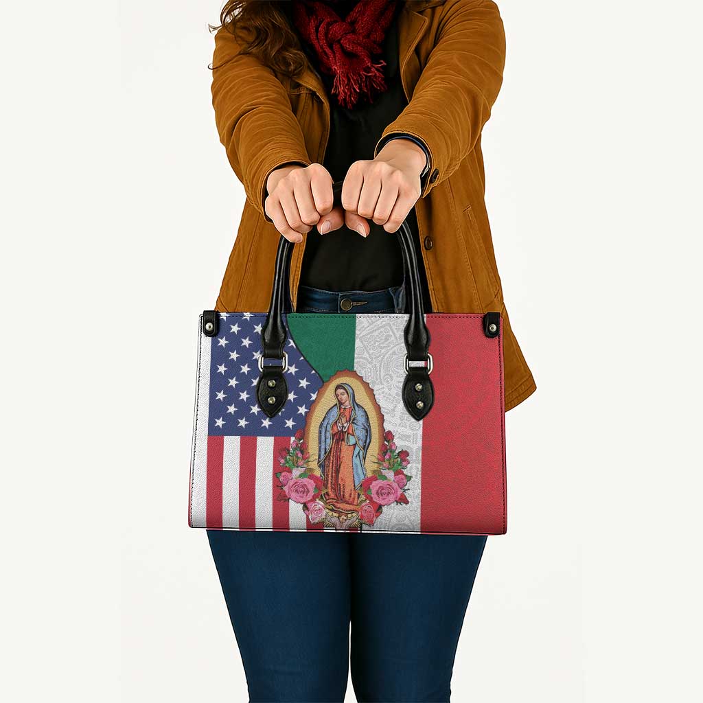 Guadalupe Virgin Mary Leather Bag Mexican American Flag - Wonder Print Shop