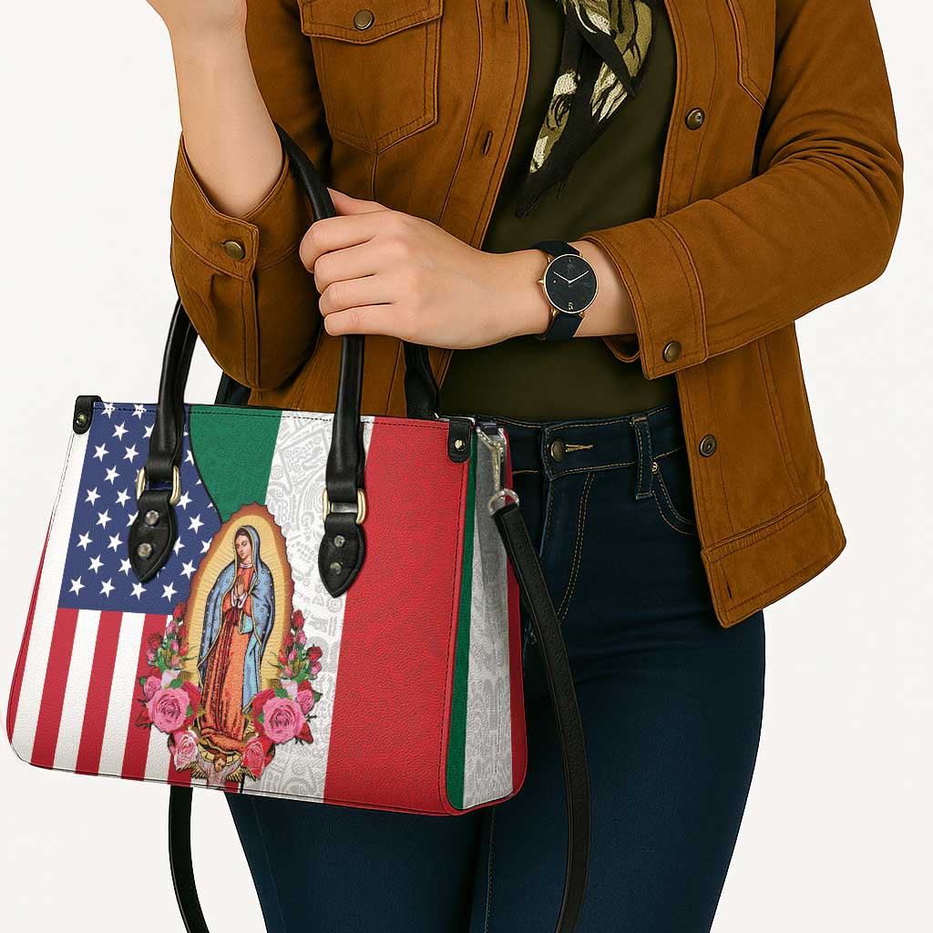 Guadalupe Virgin Mary Leather Bag Mexican American Flag - Wonder Print Shop