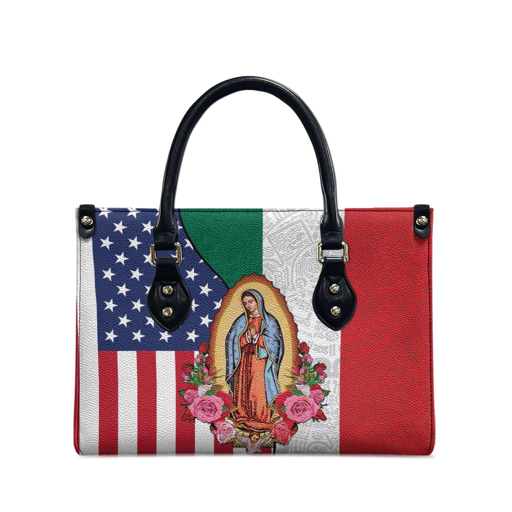Guadalupe Virgin Mary Leather Bag Mexican American Flag - Wonder Print Shop