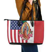 Guadalupe Virgin Mary Leather Tote Bag Mexican American Flag - Wonder Print Shop