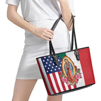 Guadalupe Virgin Mary Leather Tote Bag Mexican American Flag - Wonder Print Shop