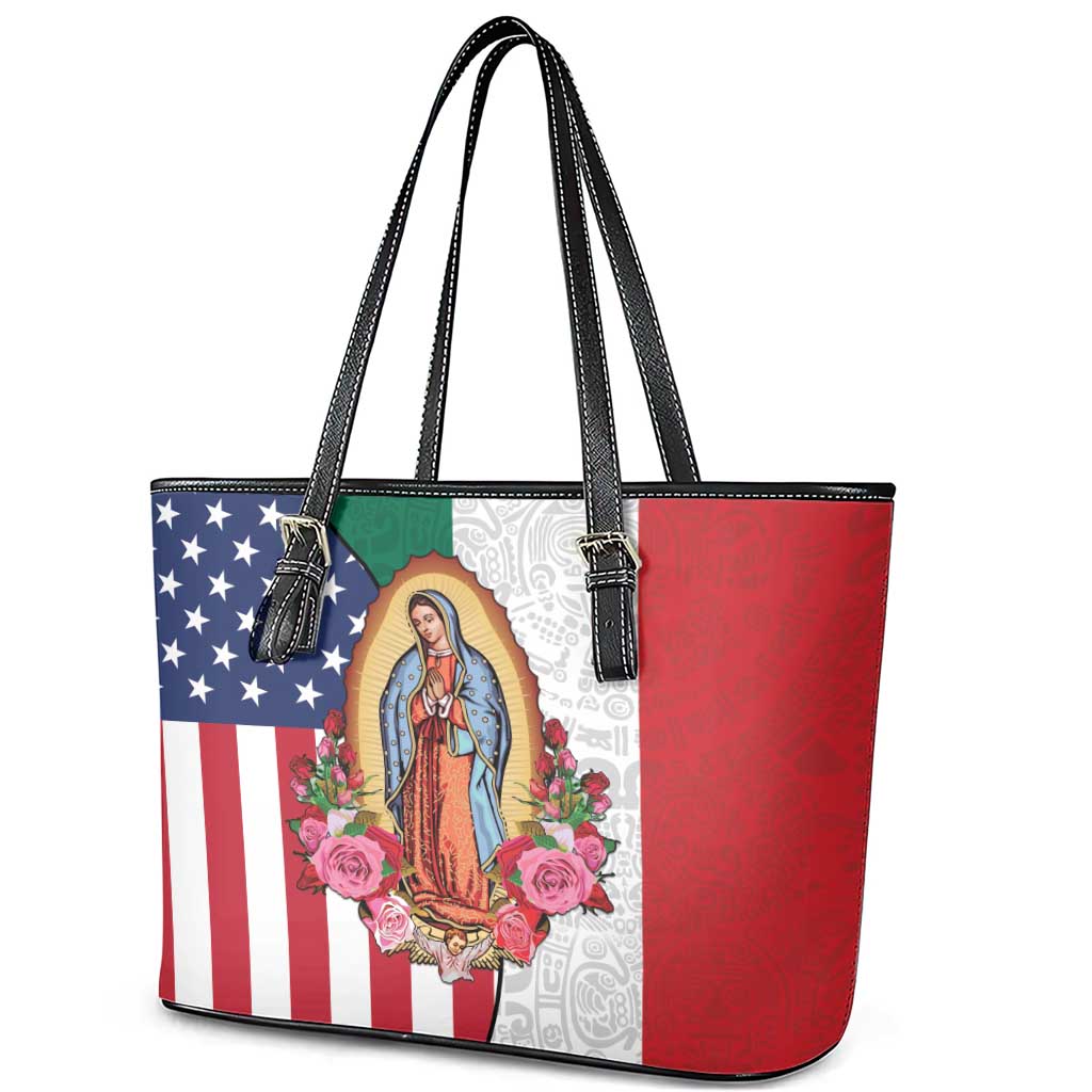 Guadalupe Virgin Mary Leather Tote Bag Mexican American Flag - Wonder Print Shop