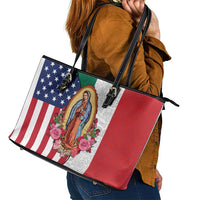 Guadalupe Virgin Mary Leather Tote Bag Mexican American Flag - Wonder Print Shop