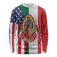 Guadalupe Virgin Mary Long Sleeve Shirt Mexican American Flag - Wonder Print Shop