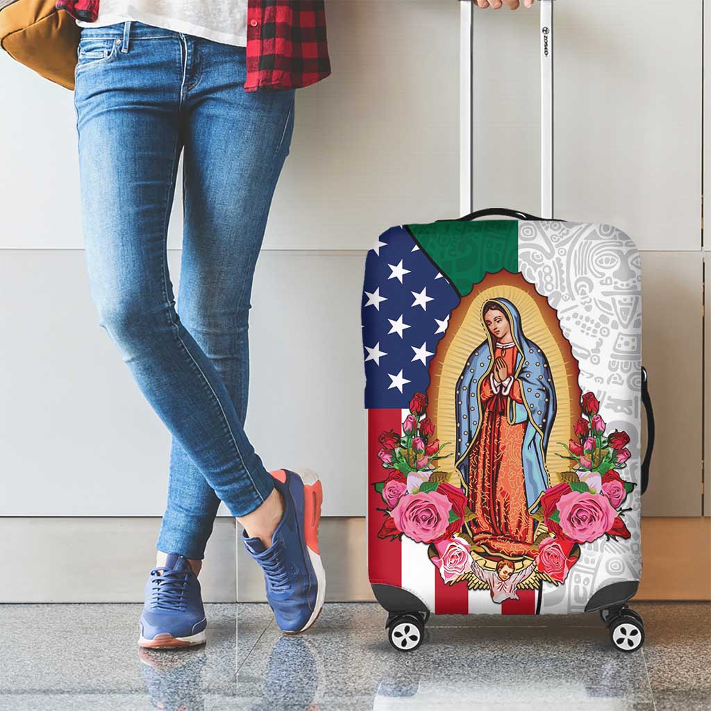 Guadalupe Virgin Mary Luggage Cover Mexican American Flag - Wonder Print Shop