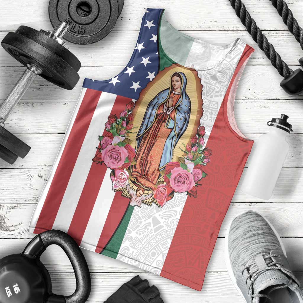 Guadalupe Virgin Mary Men Tank Top Mexican American Flag - Wonder Print Shop