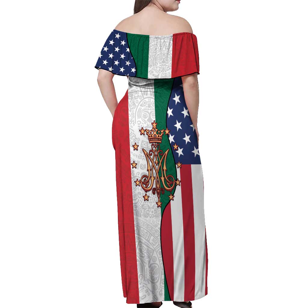 Guadalupe Virgin Mary Off Shoulder Maxi Dress Mexican American Flag - Wonder Print Shop