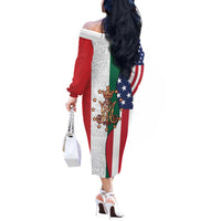 Guadalupe Virgin Mary Off The Shoulder Long Sleeve Dress Mexican American Flag - Wonder Print Shop