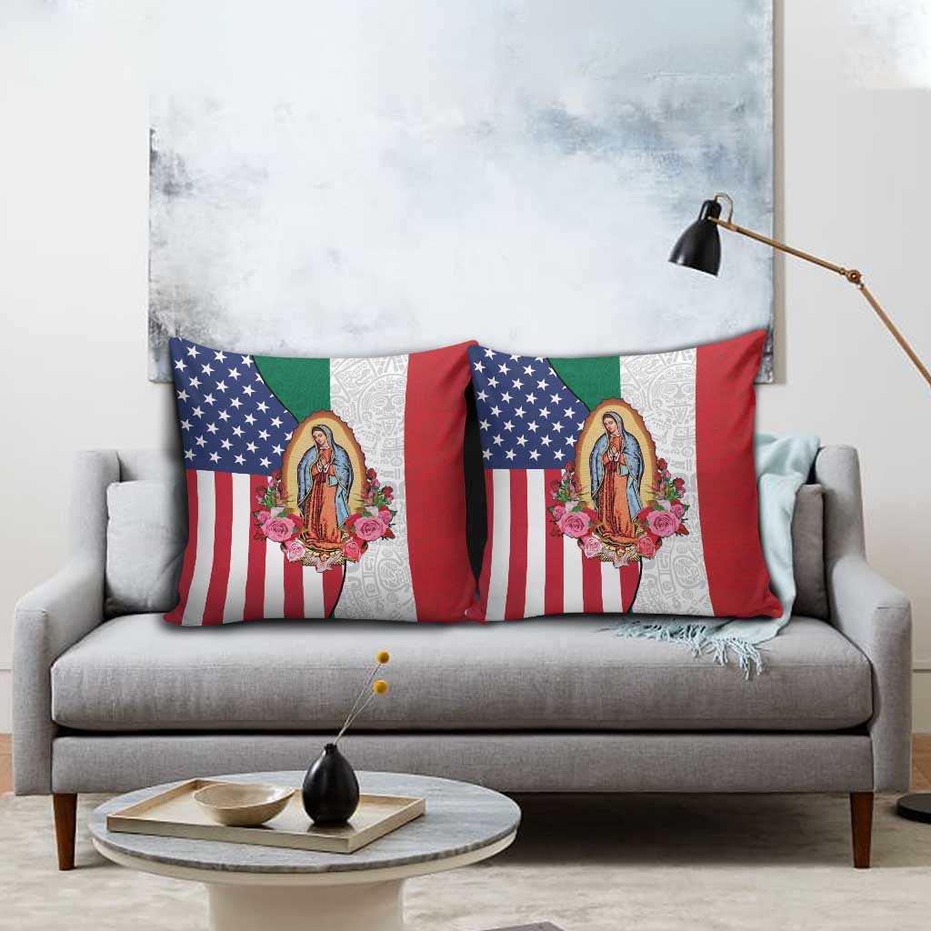 Guadalupe Virgin Mary Pillow Cover Mexican American Flag - Wonder Print Shop