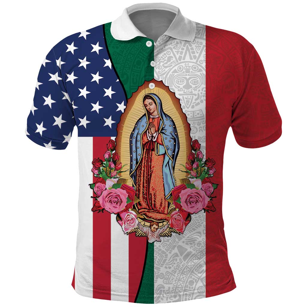 Guadalupe Virgin Mary Polo Shirt Mexican American Flag - Wonder Print Shop