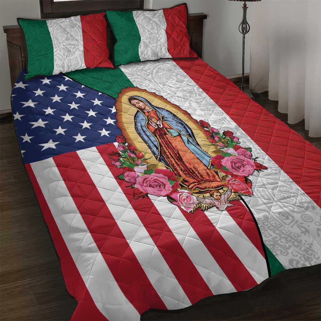Guadalupe Virgin Mary Quilt Bed Set Mexican American Flag - Wonder Print Shop