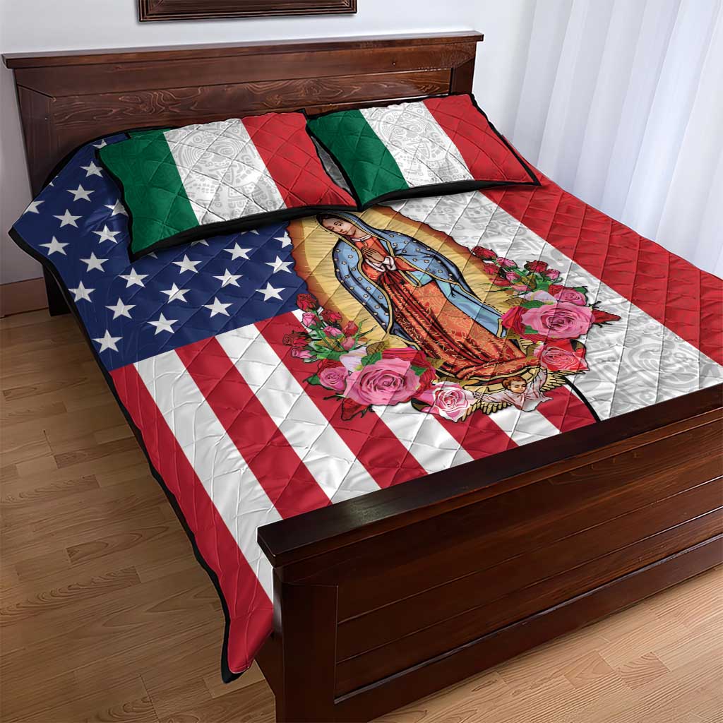 Guadalupe Virgin Mary Quilt Bed Set Mexican American Flag - Wonder Print Shop