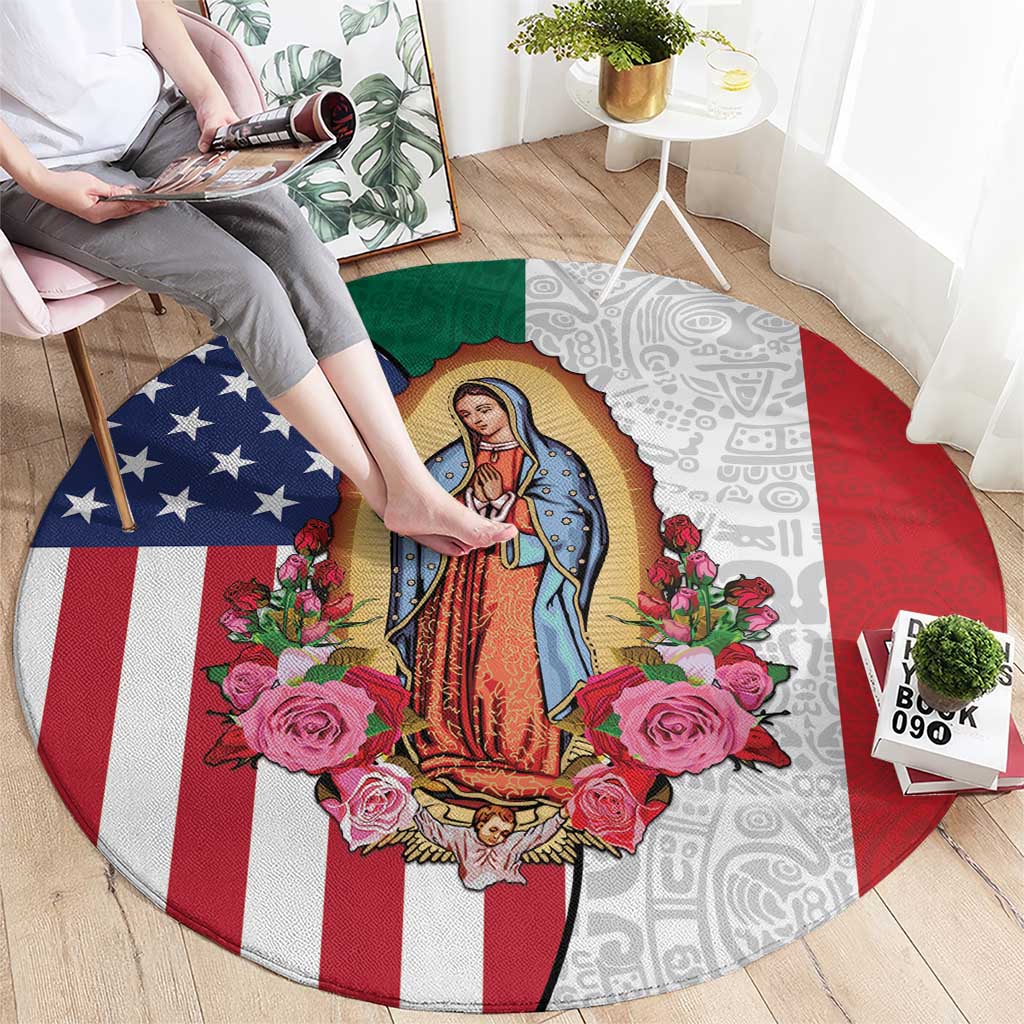 Guadalupe Virgin Mary Round Carpet Mexican American Flag - Wonder Print Shop
