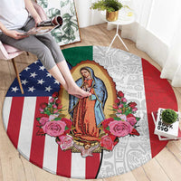 Guadalupe Virgin Mary Round Carpet Mexican American Flag - Wonder Print Shop