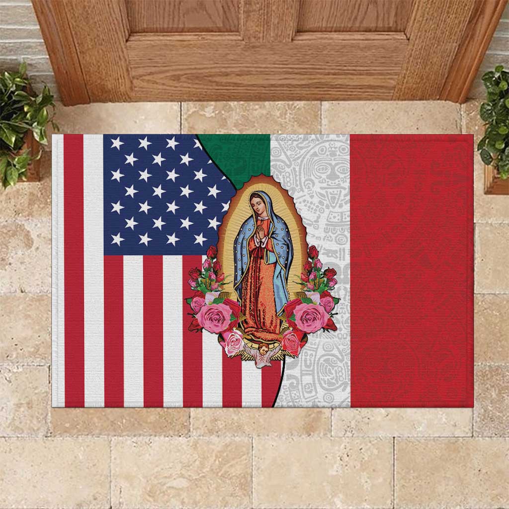Guadalupe Virgin Mary Rubber Doormat Mexican American Flag - Wonder Print Shop