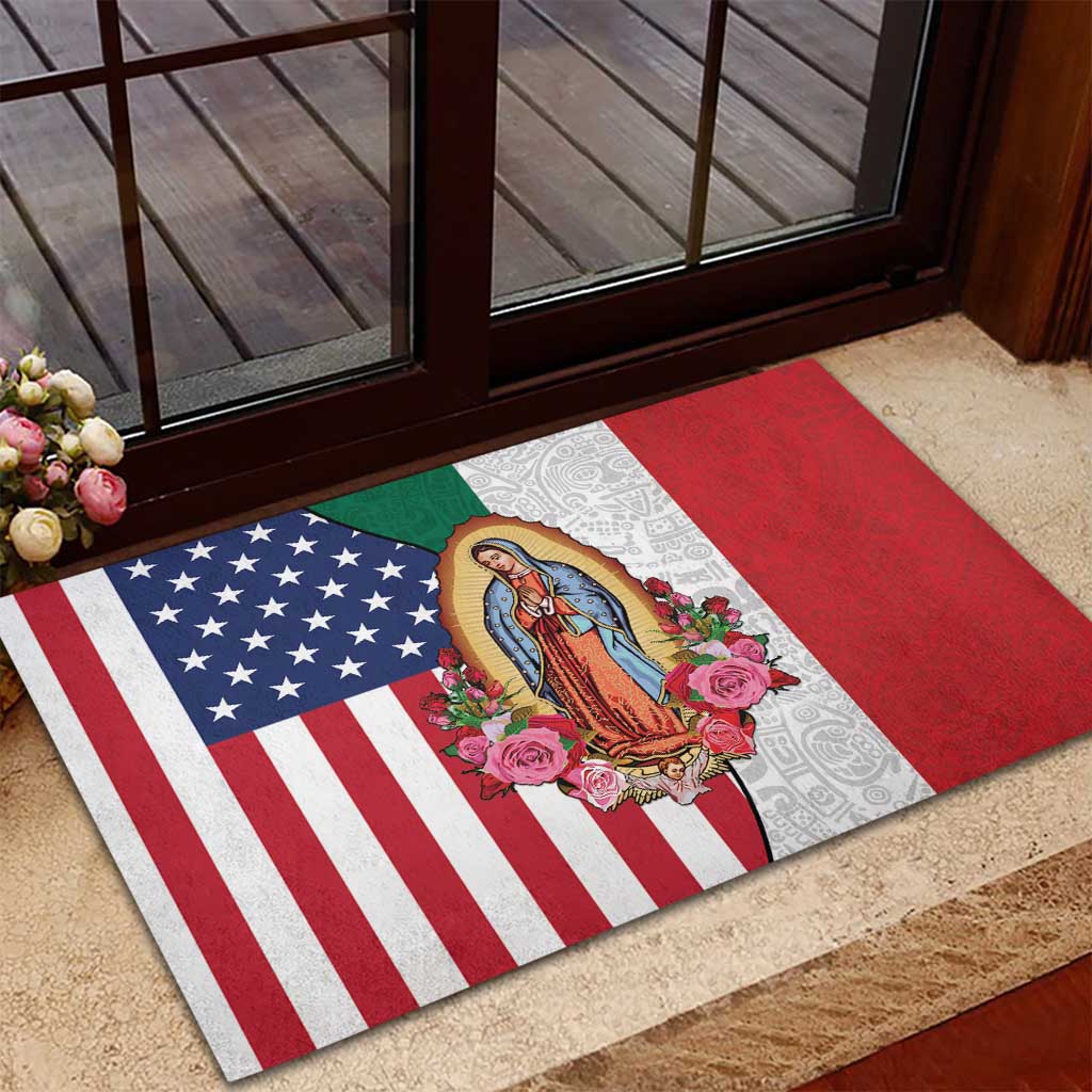 Guadalupe Virgin Mary Rubber Doormat Mexican American Flag - Wonder Print Shop