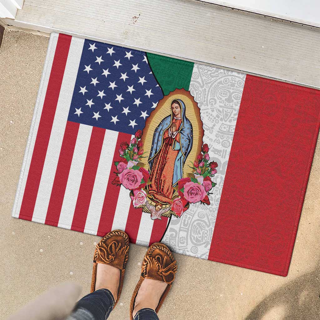 Guadalupe Virgin Mary Rubber Doormat Mexican American Flag - Wonder Print Shop