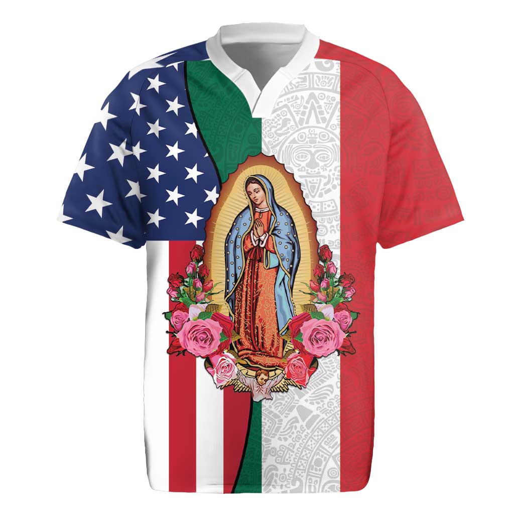 Guadalupe Virgin Mary Rugby Jersey Mexican American Flag - Wonder Print Shop