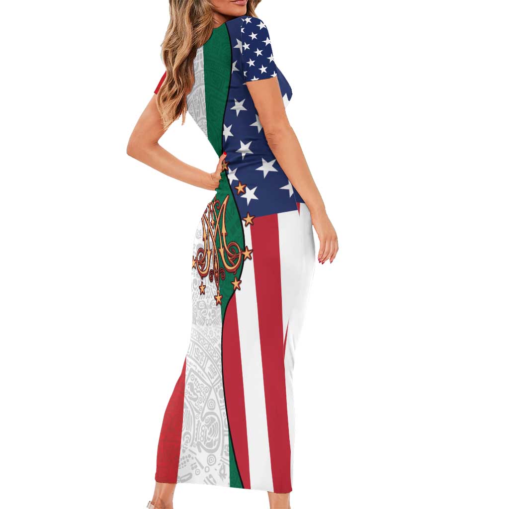 Guadalupe Virgin Mary Short Sleeve Bodycon Dress Mexican American Flag - Wonder Print Shop