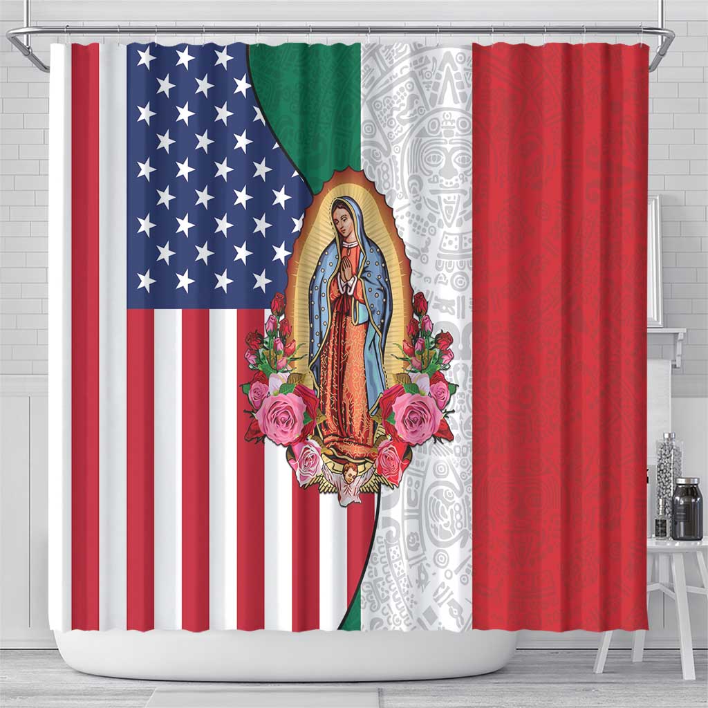Guadalupe Virgin Mary Shower Curtain Mexican American Flag - Wonder Print Shop