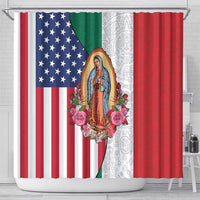 Guadalupe Virgin Mary Shower Curtain Mexican American Flag - Wonder Print Shop