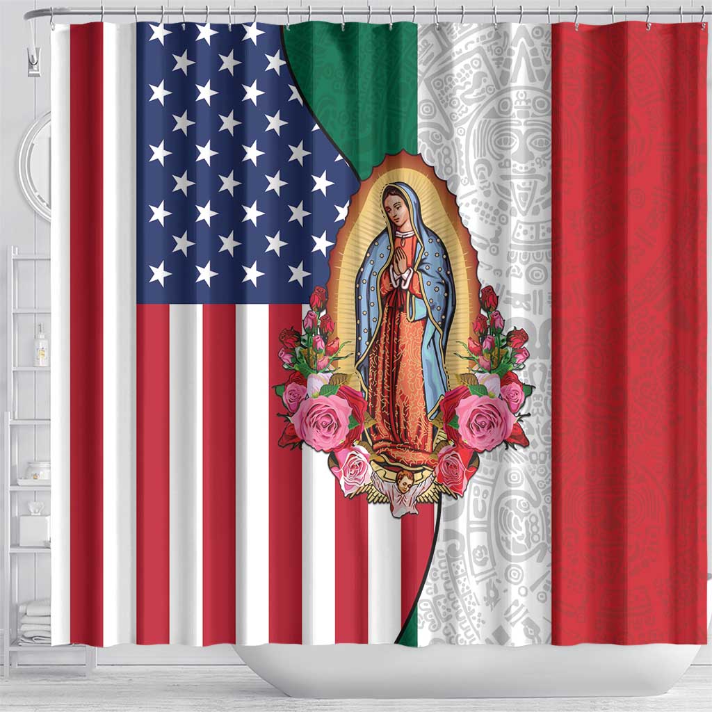 Guadalupe Virgin Mary Shower Curtain Mexican American Flag - Wonder Print Shop