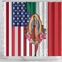 Guadalupe Virgin Mary Shower Curtain Mexican American Flag - Wonder Print Shop