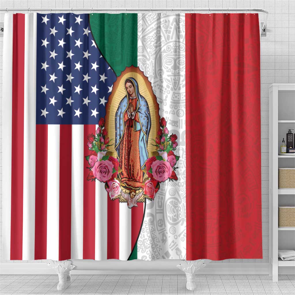 Guadalupe Virgin Mary Shower Curtain Mexican American Flag - Wonder Print Shop
