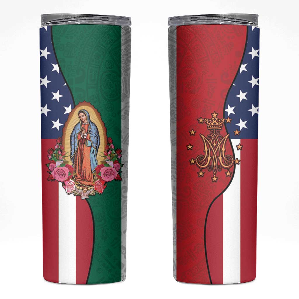 Guadalupe Virgin Mary Skinny Tumbler Mexican American Flag - Wonder Print Shop