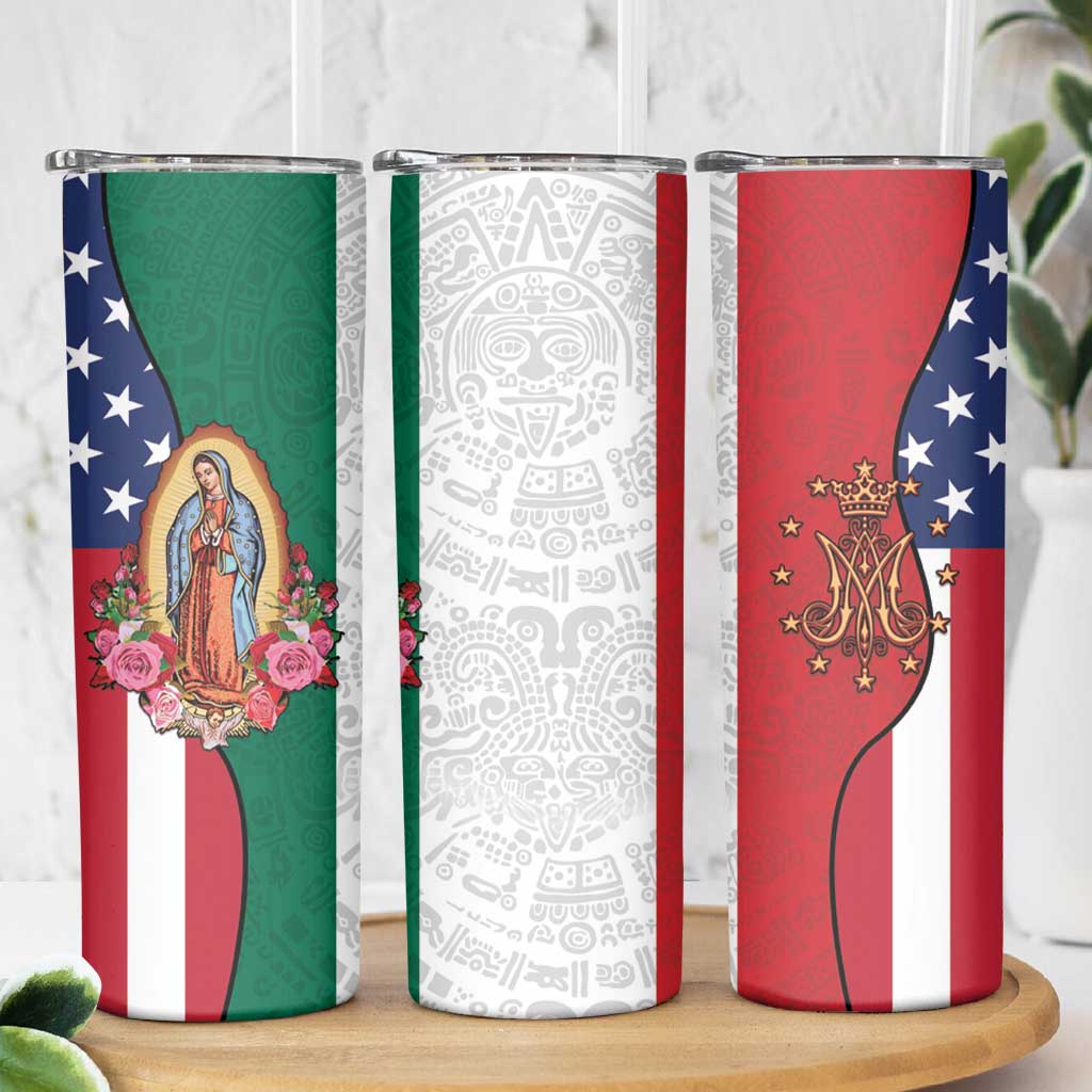 Guadalupe Virgin Mary Skinny Tumbler Mexican American Flag - Wonder Print Shop