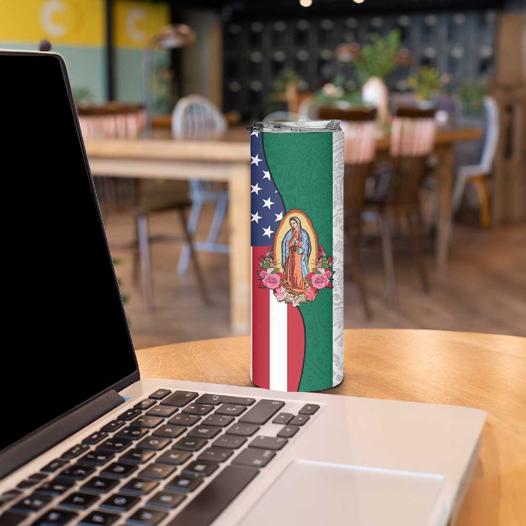 Guadalupe Virgin Mary Skinny Tumbler Mexican American Flag - Wonder Print Shop