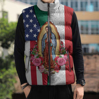 Guadalupe Virgin Mary Sleeveless Puffer Jacket Mexican American Flag - Wonder Print Shop