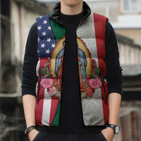 Guadalupe Virgin Mary Sleeveless Puffer Jacket Mexican American Flag - Wonder Print Shop