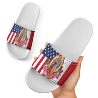 Guadalupe Virgin Mary Slide Sandals Mexican American Flag - Wonder Print Shop