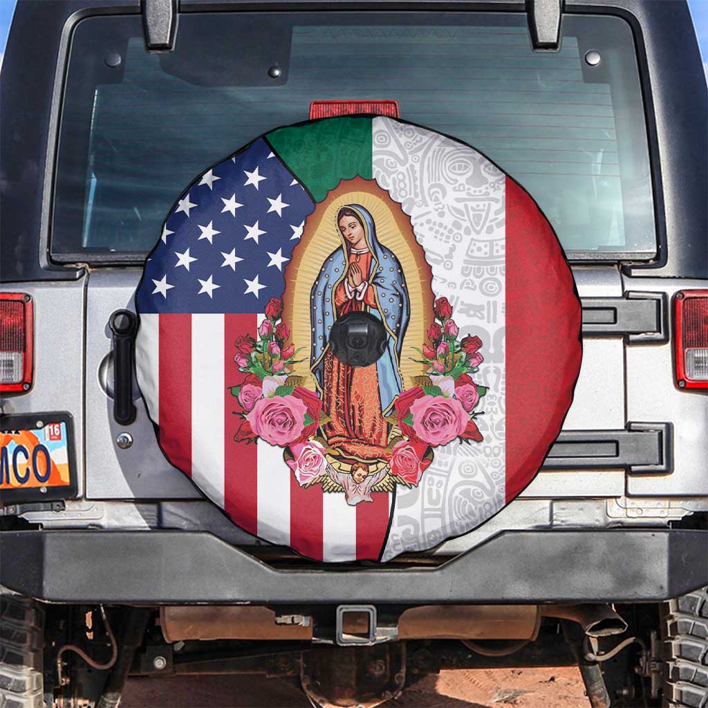 Guadalupe Virgin Mary Spare Tire Cover Mexican American Flag - Wonder Print Shop