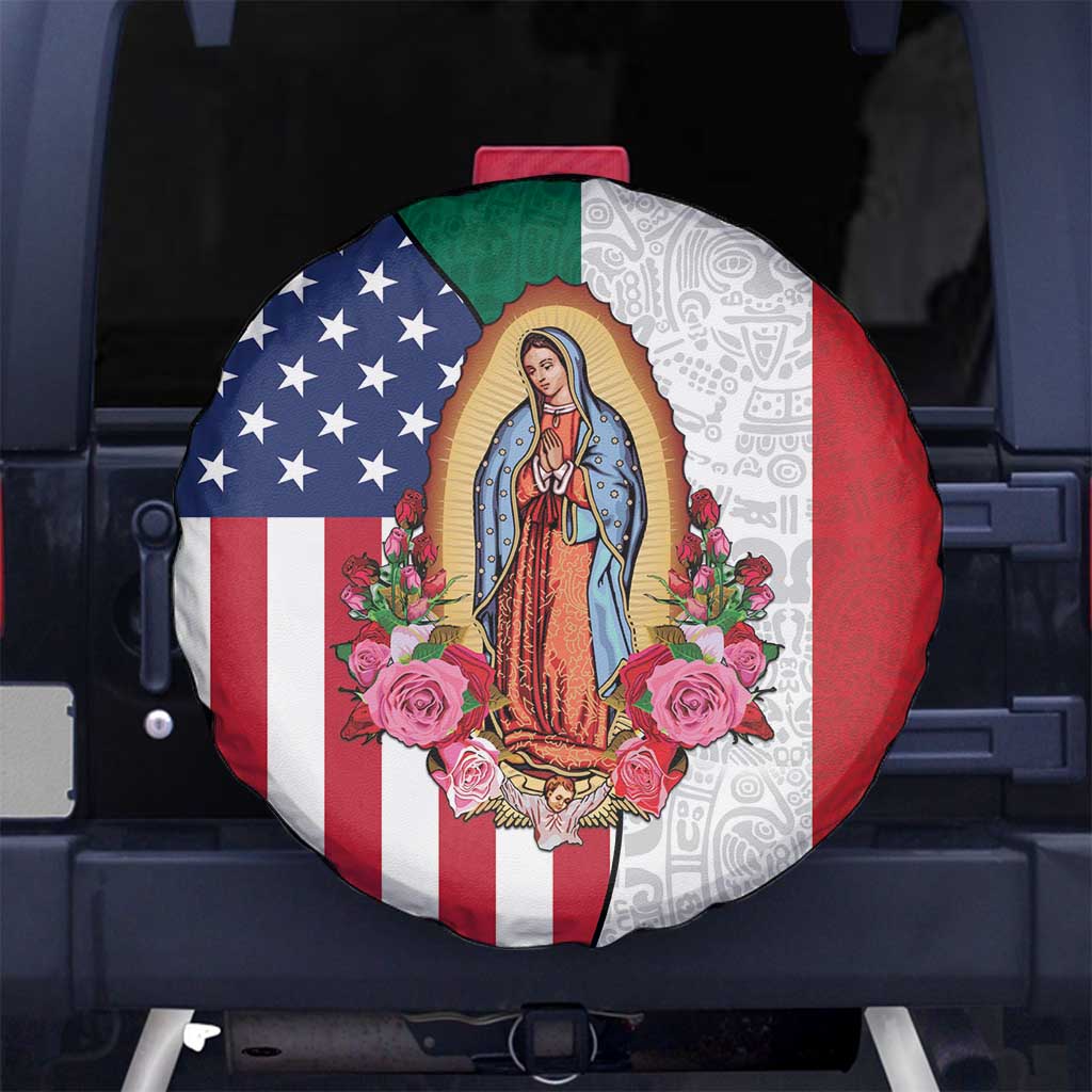 Guadalupe Virgin Mary Spare Tire Cover Mexican American Flag - Wonder Print Shop
