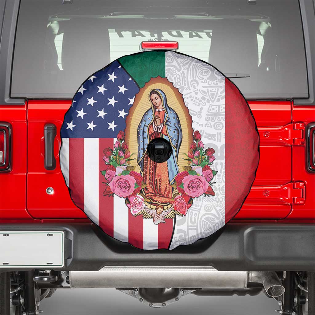 Guadalupe Virgin Mary Spare Tire Cover Mexican American Flag - Wonder Print Shop